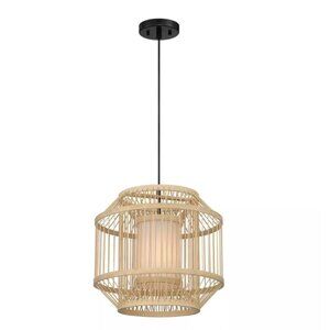 NEW  Artasia 60Watt Natural Cane Tropical Pendant Light W/ Black Accent